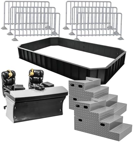 Wrestling Ring & Arena Deal for Wrestling Action Figures | Build a Complete Arena with a 33 x 20 Inch Barricade, Breakable Ring Steps