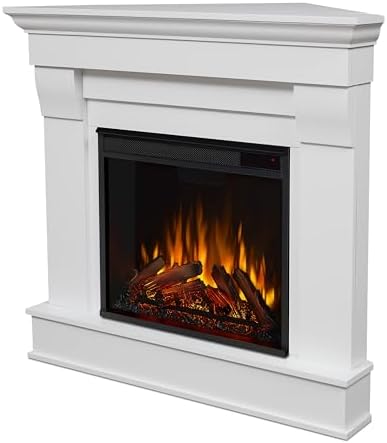 Real Flame Chateau 41" Corner Electric Fireplace with Mantel for Living Room or Bedroom, Replaceable Fireplace Insert Heater, Realistic Log and Flame Effect, Remote Control, Timer.