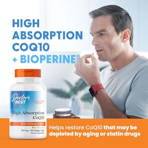 Doctor's Best High Absorption CoQ10 with BioPerine Supplement - Coenzyme Q10 Caps for Heart Health & Antioxidant Support, CoQ10 100mg for Women & Men, Non GMO, Naturally Fermented - 120 Veg Capsules