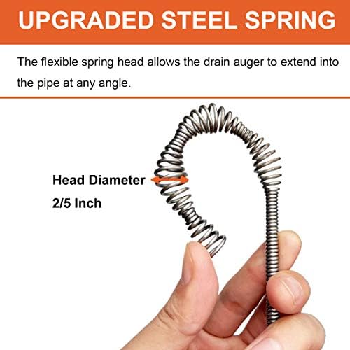 Drain Auger, Clog Remover with Drill Adapter, 25 Feet Flexible Plumbing Snake Use Manually or Powered for Kitchen, Bathroom and Shower Sink
