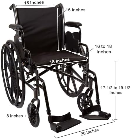 McKesson Wheelchair, Black, Desk Arms, 18 in, 1 ct | Swing Away ft Leg Rest, Desk Length Arms Flip Back, Seat