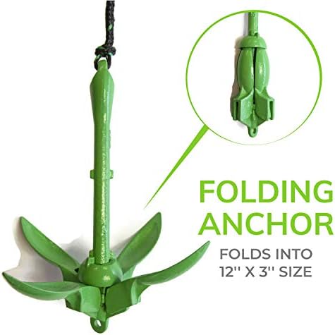 Kayak Anchor Kit - 3.5 lb, Green - Folding Grapnel Anchor with 25 ft Rope | Gradient Fitness boat anchor kit for paddle boards, SUPs, canoes, jet ski