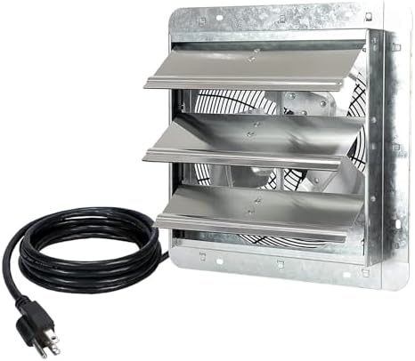 iLIVING 12" Wall Mounted Shutter Exhaust Fan, Automatic Shutter, with Thermostat and Variable Speed controller, 0.6A, 960 CFM