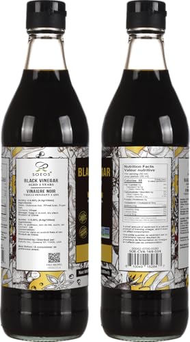 Soeos Chinkiang Vinegar, 16.9 fl oz (500ml), 3 Years Aged Black Vinegar | Chinese Black Vinegar, Zhenjiang Vinegar, Black Rice Vinegar