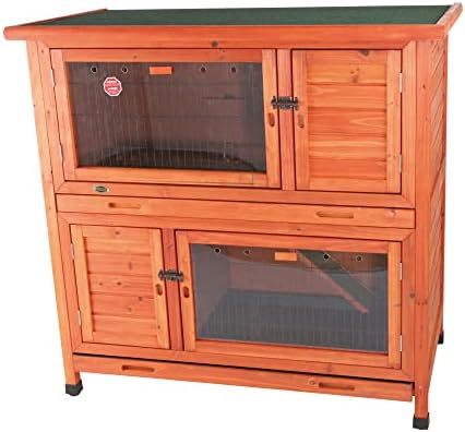 Trixie 2-Story Rabbit Hutch with Retreat Area, Non-Slip Ramp, Hinged Roof with Locking Arm, 4 Doors, 2 Metal Slide Latches, and Pull-Out Trays for Easy Cleaning