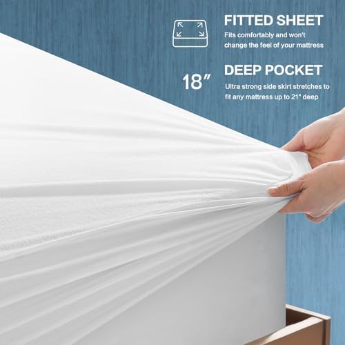 TASTELIFE Queen Waterproof Mattress Protector, Microfiber, 60x80 Inches | 8"-21" Deep Pocket Smooth Fitted Cover, Soft Breathable & Noiseless, Vinyl-Free Machine Washable