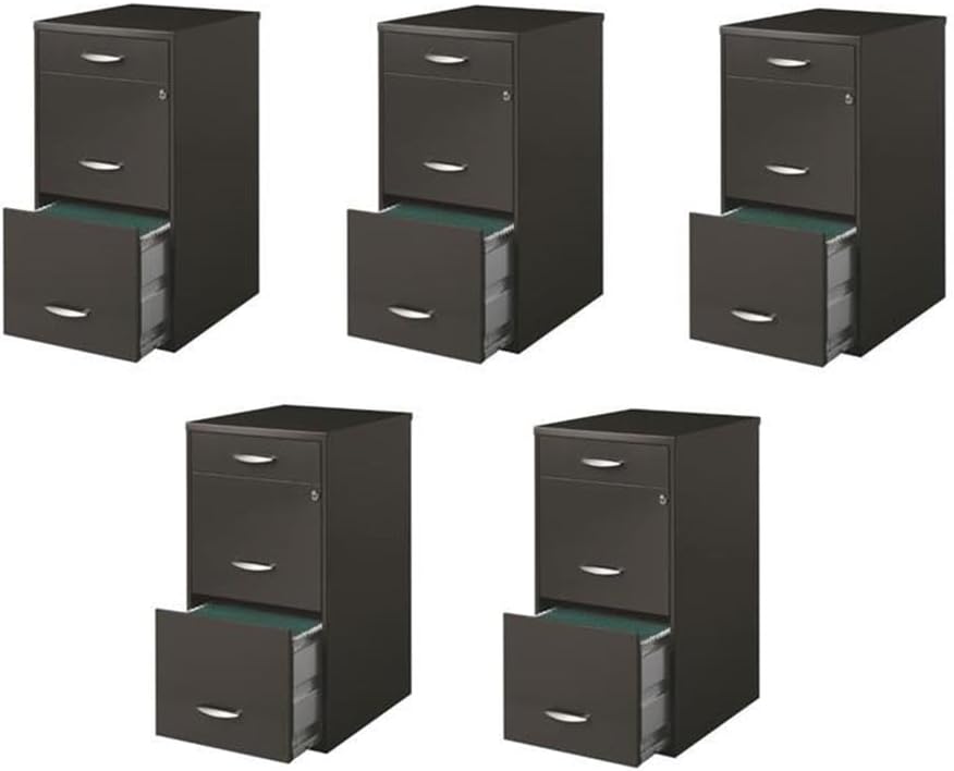Pemberly Row 3 Drawers 27.32" Vertical Charcoal Metal Filing Cabinet Lockable Pre-Assembled Stationary Letter Size for Home, Office
