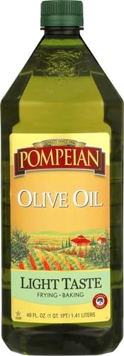 Pompeian Light Taste Olive Oil - 48 fl oz | Olive Oil for High Heat Cooking - Light Flavor for Baking and Sauteing - High Smoke Point