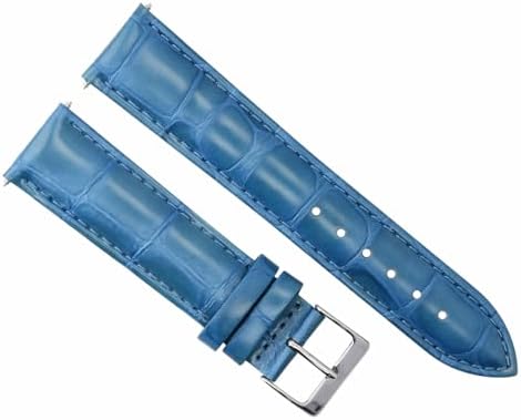 Ewatchparts 19mm Light Blue Italian Leather Replacement Watch Strap Silver Buckle Compatible With Invicta Russian Diver