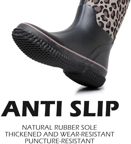 WTW Womens Mid Calf Rain Boots - Waterproof Insulated Neoprene Rubber Boots Mud Outdoor Hunting Garden Boots