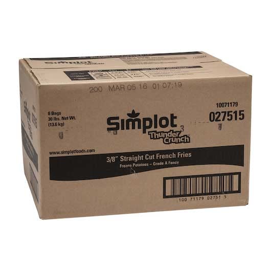 Simplot Thunder Crunch 3/8 Straight Cut Potato Fries, 5 Pound -- 6 per case.