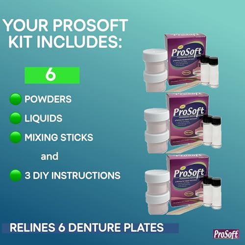 ProSoft Denture Reliner Kit, 3 Boxes (relines 6 Individual Denture Plates) | Zinc Free and Made in USA