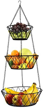 Heavy Duty - 3 Tier Hanging Kitchen Black Fruit Basket
