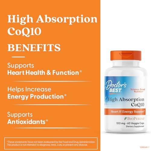 Doctor's Best High Absorption CoQ10 with BioPerine Supplement - Coenzyme Q10 Caps for Heart Health & Antioxidant Support, CoQ10 100mg for Women & Men, Non GMO, Naturally Fermented - 120 Veg Capsules
