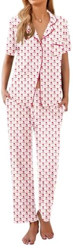 Ekouaer Womens Pajamas Set Short Sleeve Button Down Top & Pants Lounge Pjs