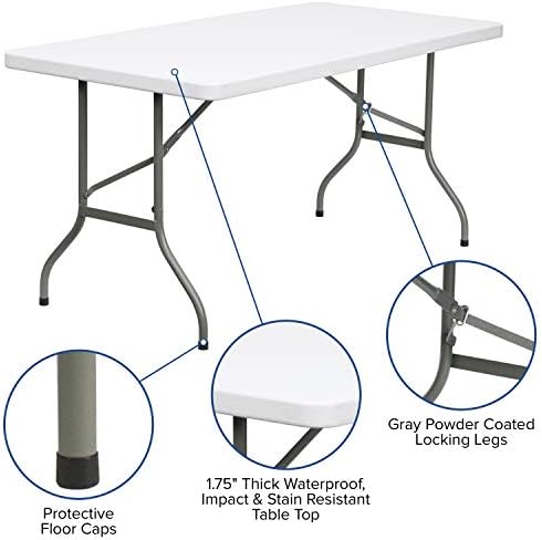 Flash Furniture 5-Foot Granite White Plastic Folding Table | Lightweight, Easy Storage, Commercial Grade