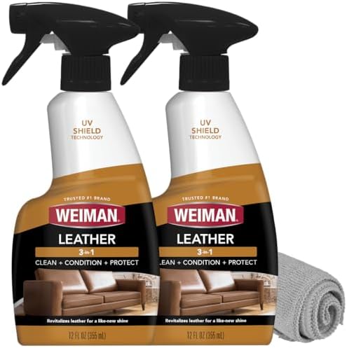 Weiman Leather Cleaner, Polish and Conditioner for Furniture, Car, Purses, Shoes, Boots and Couches- Micro Fiber Towel Included, 22oz