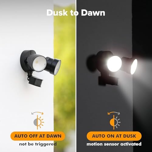 LUTEC Shrimp P6221B-PIR24 2000 Lumen 18 Watt 26 LED Motion Activated Integrated Dual-Head Floodlight Outdoor, IP54 Waterproof Exterior Security Wall Light for Patio, Garden, Yard-Black