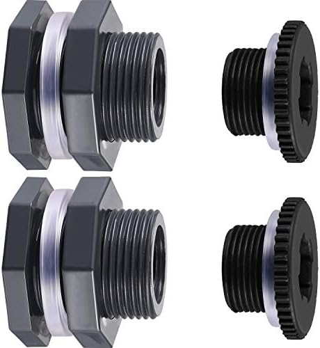 Outus 2pcs 3/4 Inch PVC Bulkhead Fitting with Plug, Silicon Seal Gasket