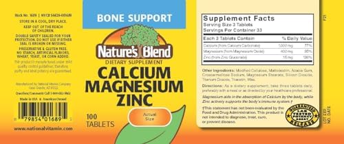 Nature's Blend Calcium Magnesium Zinc Tabs, Unflavored, 100 Count