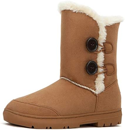 CLPP'LI Womens Twin Button Fully Fur Lined Winter Snow Boots
