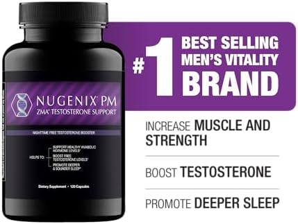 Nugenix PM ZMA - Nighttime Free Testosterone Booster for Men, 120ct | Sleep Support, Testosterone Supplement, Increase Muscle