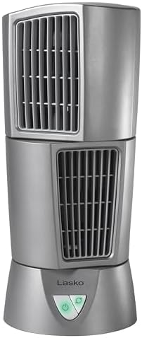 Lasko Oscillating Platinum Desktop Wind Tower Fan, 3-Speeds, Compact, Portable with Handle for Office, Bedroom and Kitchen, 14", Black, 4916