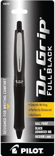 PILOT Dr. Grip FullBlack Ballpoint Pen, Black Ink, Single Pen