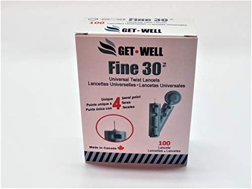 GET WELL Fine 30g Universal Twist Lancets 100 Ct. - Made in Canada ! & Fora V10/D10/D20/V12/Premium V12 Blood Glucose Test Strips 100 Ct. (EXP