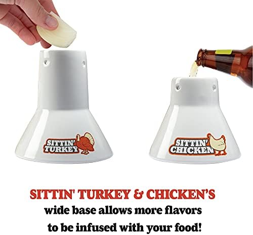 COOK'S CHOICE Sittin' Chicken Reusable Ceramic Beer Can Roaster & Steamer | Vertical Chicken Roaster Stand for Grill, Oven & Smoker - Flavor Infuser for Marinades, Beer & Sauces - Summer BBQ Essential