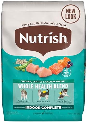 Nutrish Indoor Complete Dry Cat Food, 3 lb. Bag (Rachael Ray) | Chicken, Lentils & Salmon Recipe, Crafted for Adult Indoor Cats, Veterinarian Reviewed Formula