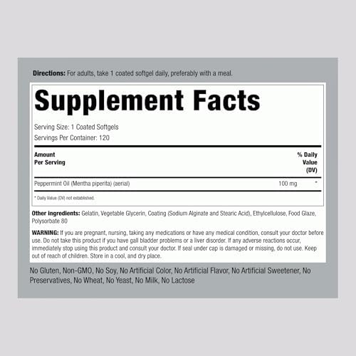 Piping Rock Peppermint Oil Softgel Capsules | 100mg | 120 Pills