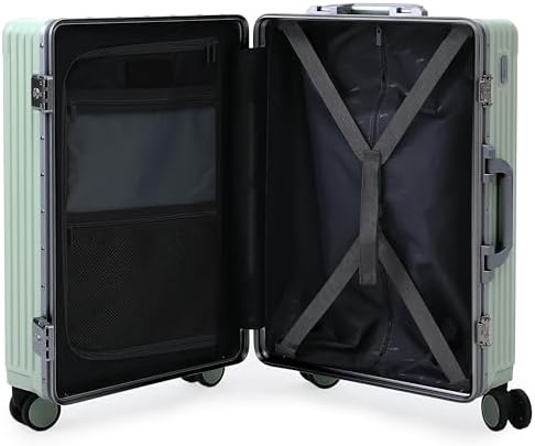 Nobl Travel Carry on Luggage, Zipperless Aluminum Frame, TSA Locks | PC Hard Shell Suitcase, Airline Approved, 360° Spinner Wheels, USB Charging Port, Cup & Phone Holder, 22.5x15x9.5, Ivory