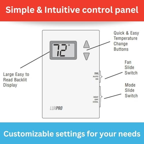 Lux Pro PSD010B Mechanical Non-Programmable Thermostat; 1 Heat Only; Without Fan; Batteries Included | Without Fan, Batteries Included