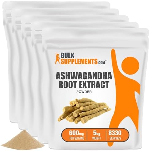 BulkSupplements.com Ashwagandha Root Extract Powder - Ashwagandha Supplement, Herbal Supplement - Vegan & Gluten Free, 600mg per Serving, 1kg (2.2 lbs) (Pack of 1)