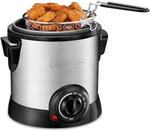 Chefman Fry Guy Deep Fryer with Removable Basket, Easy-to-Clean Non-Stick Coating and Cool-to-Touch Exterior, Adjustable Temperature Control