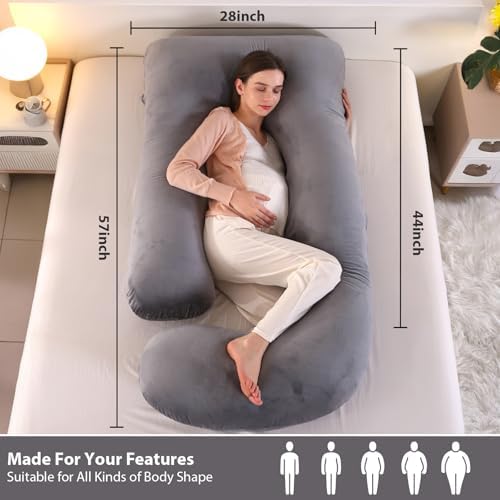 Victostar Pregnancy Pillow,57 inches U Shaped Maternity Pillow with Removable Cover Full Body Pillow Support for Back, HIPS, Legs, Belly (Dark Gray)