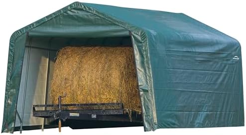 ShelterLogic AG Series 12 x 20 x 8 ft. Peak Style Steel Frame Equine & Storage Shelter with Waterproof Cover, Green