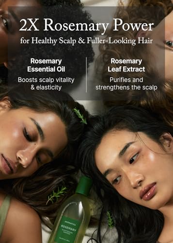 AROMATICA Rosemary Scalp Scaling Shampoo for Hair Growth | Korean Hair Care for Thinning Hair & Hair Loss, Natural Essential Oil, Vegan, Sulfate Silicone Paraben Free (13.53 oz)