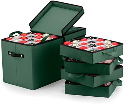 Zober Christmas Ornament Storage Box - Stores 64 Ornaments - Non-Woven, Tear- Proof Christmas Ornament Storage Containers - 3 Inch Cube Compartments - Red