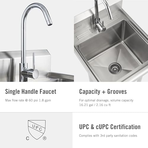 TRINITY BASICS 21.5in Freestanding Stainless Steel Utility Sink, NSF Sink For Laundry Room, Garage, Shop, Kitchen Prep, Food Truck, Dog Wash
