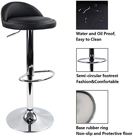 KKTONER PU Leather Round Bar Stool with Back Rest Height Adjustable Swivel Pub Chair Home Kitchen Bar stools Backless Stool with Footrest (Black)