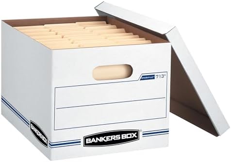 Bankers Box 12-Pack Basic-Duty File Storage Box with Lid, Letter/Legal | Tame everyday paperwork with affordable file boxes, lift-off lids