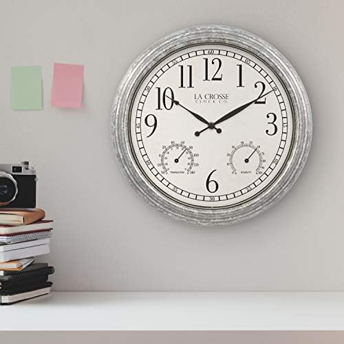 La Crosse Clock 433-3236 14-inch Silas Indoor/Outdoor Galvanized Analog Quartz Wall Clock