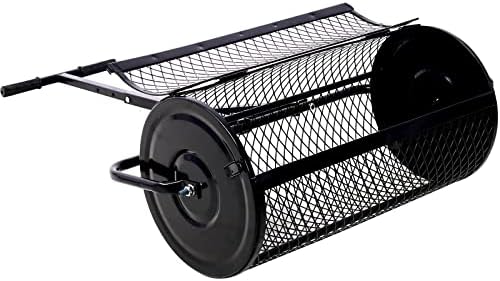 Compost Spreader - 24'' Peat Moss Spreader Manure Spreaders Roller with Adjustable T Shaped Handle Lightweight Metal Mesh Spreader for Lawn Garden Spreading Manure Topsoil, Black 0.5" x 1" Open Slits