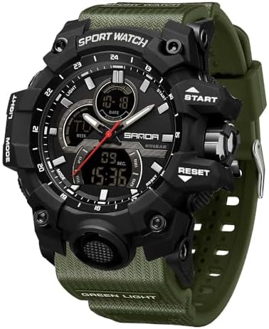 FANMIS Men Sports Outdoor Watch Analog Digital Multifunctional Black Watch | Black Sports Watch Casual Quartz Wristwatch Waterproof Military Wrist Watch Tactics LED Alarm Stopwatch Digital Watch for Men