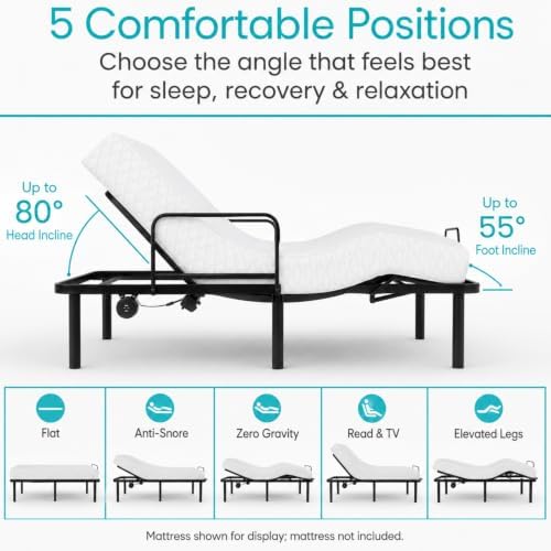 Vive Adjustable Bed Base Frame (Twin) - Electric Heavy Duty Metal Platform Bed Frame with Adjustable Base for Hospital Mattress - Remote for Head