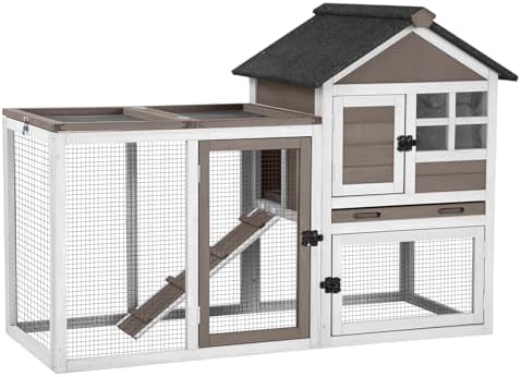 Aivituvin 103.2" L Rabbit Hutch Indoor Outdoor Bunny Cage with Run,Guinea Pig House Pull Out Upper Tray (103.2" L x 25.2" W x 36.2" H, Grey-2 Sets)
