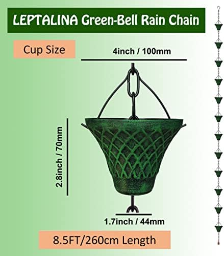 8.5FT Bell Iron Rain Chain for Gutters and Rain Barrel+Adapter, Blue