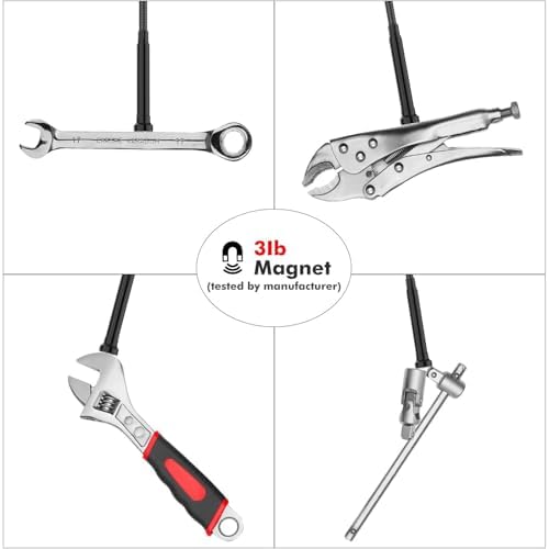 Housolution Grabber Tool Magnetic, Bendable Reacher with LED Lights, Blue